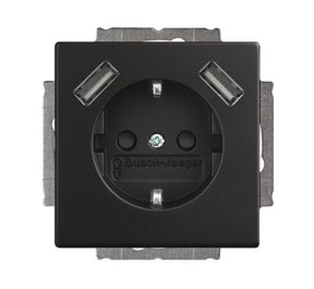 Pistorasia ABB Impressivo 1-osainen + 2xUSB 16A IP21 UKJ 0x Musta - KarelianStore