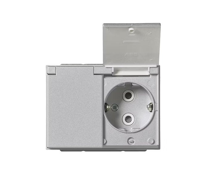 Pistorasia ABB Impressivo 2-osainen 16A IP21 UKJ HL Läppäkansi Alumiini - KarelianStore