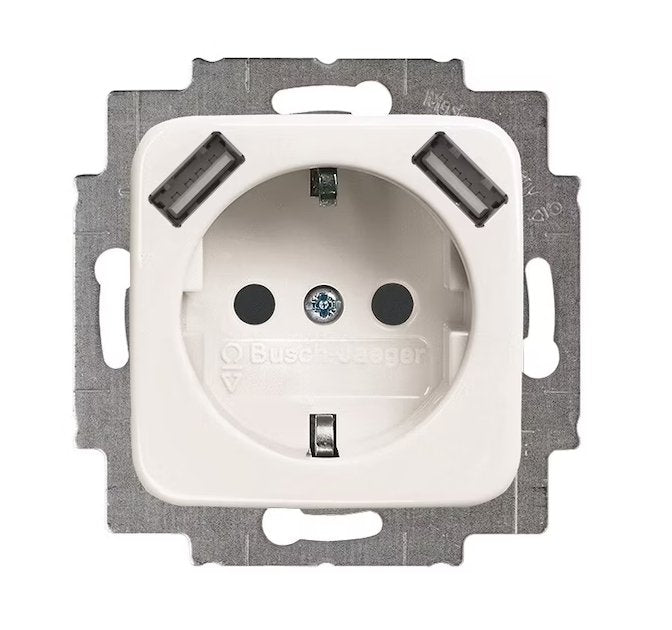 Pistorasia ABB Jussi 1-osainen + 2x USB 16A IP21 UKJ 0x Valkoinen - KarelianStore