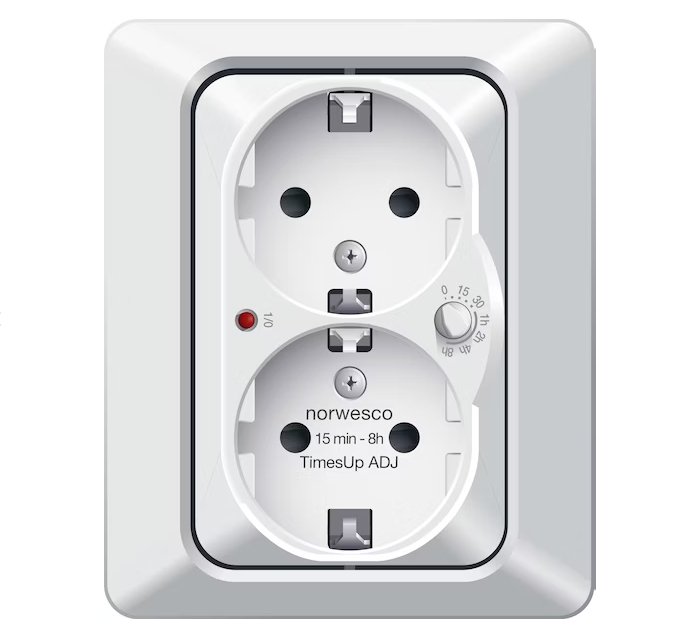 Pistorasia Norwesco Timesup 2x+Ajastin 16A IP20 UPR Valkoinen - KarelianStore
