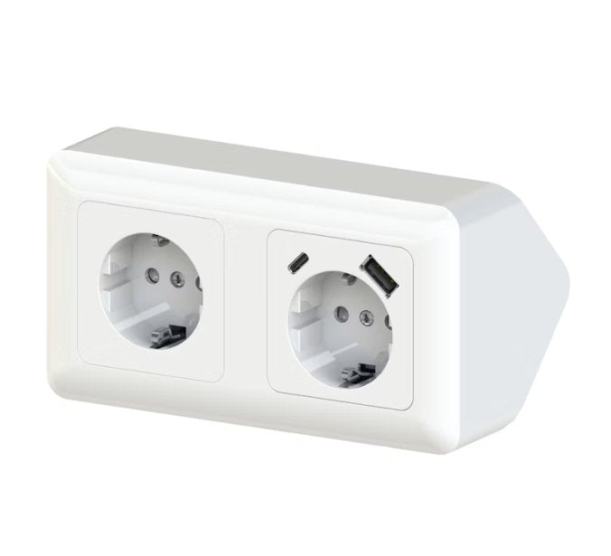 Pistorasia Opal Pinta 2-osainen 16A IP20 PPR 2x USB A + C Valkoinen - KarelianStore