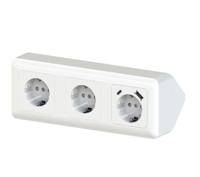 Pistorasia Opal Pinta 3-osainen 16A IP20 PPR +2x USB A+C Valkoinen - KarelianStore