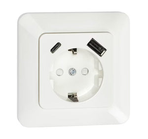 Pistorasia Opal Uppo 1-osainen 16A IP20 UPR 2x USB A + C Valkoinen - KarelianStore