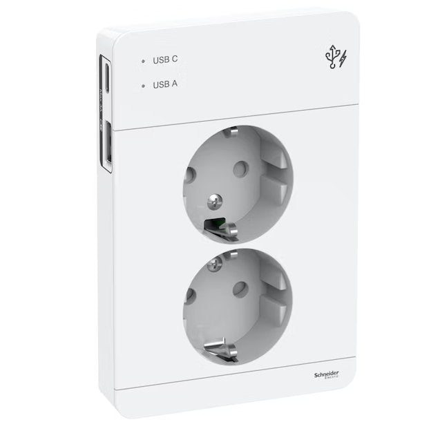 Pistorasia Schneider Electric 2-osainen Peitelevyllä + 2x USB 3A Valkoinen - KarelianStore