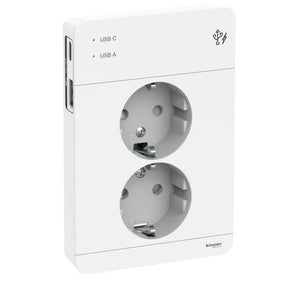 Pistorasia Schneider Electric 2-osainen Peitelevyllä + 2x USB 3A Valkoinen - KarelianStore