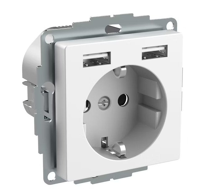 Pistorasia Schneider Electric Exxact 1-osainen 2x USB Lataus 2.4 Valkoinen - KarelianStore