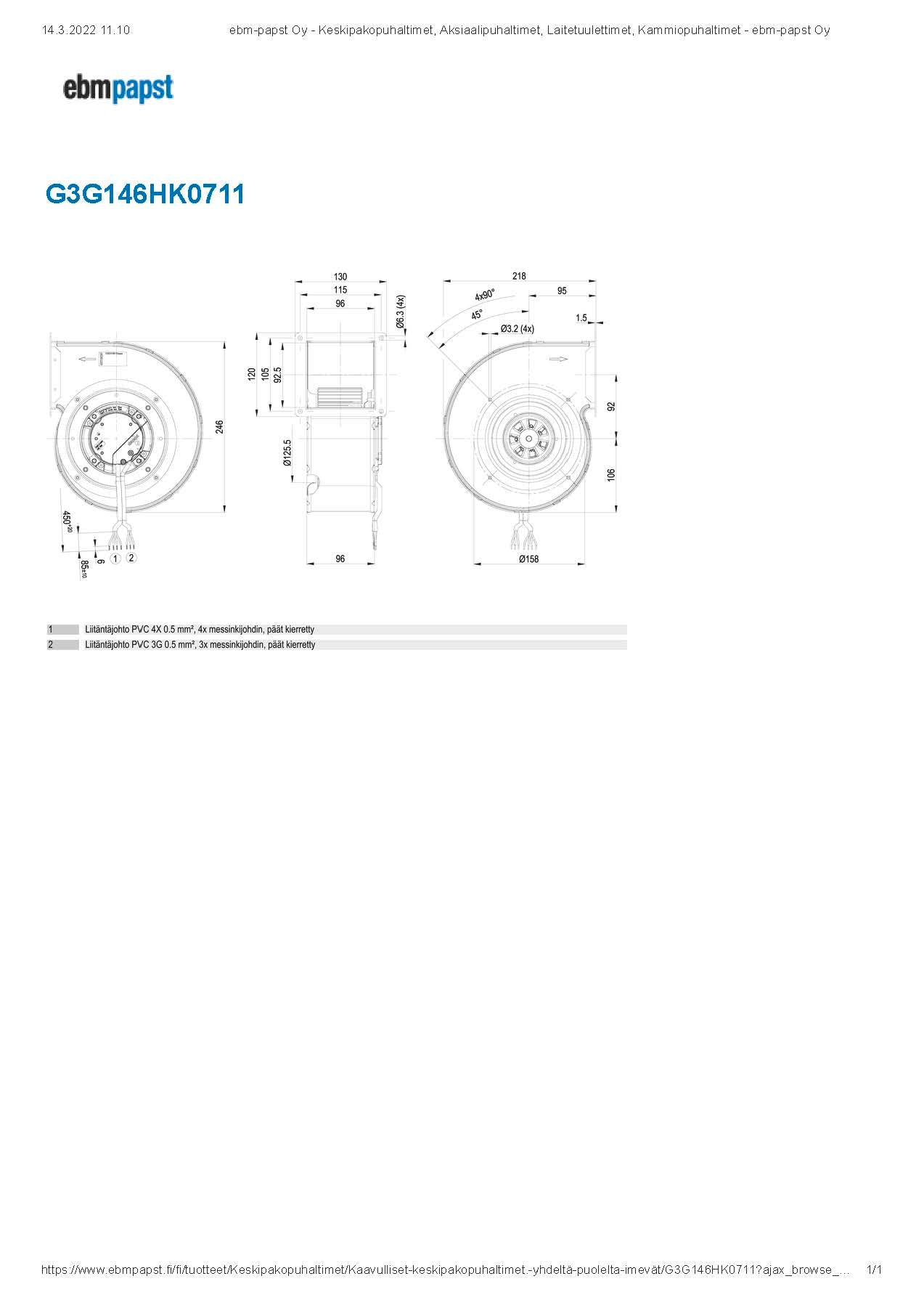 Puhallin Ebmpapst EC G3G146HK0711 230V 163W OIKEA - KarelianStore