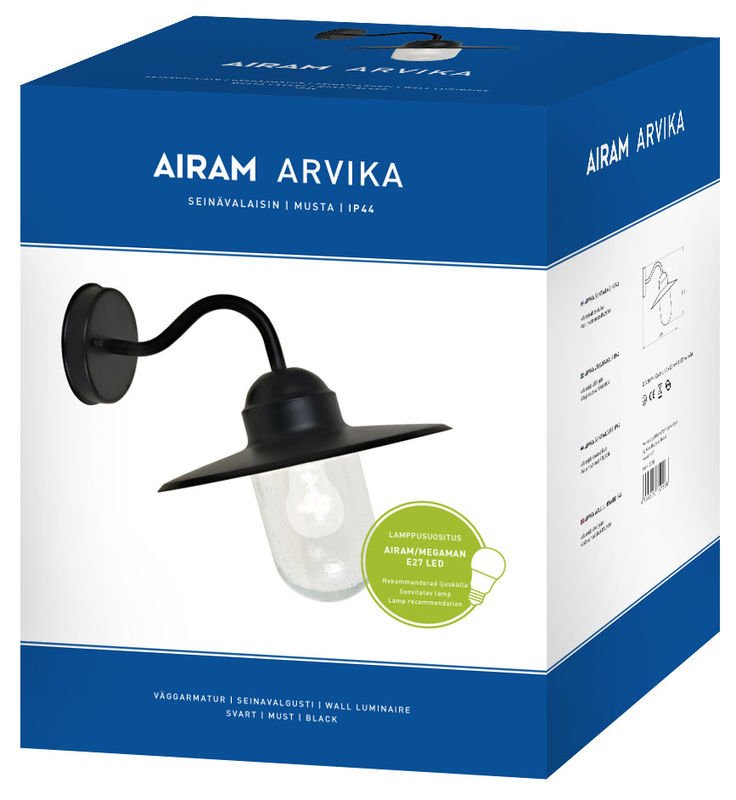 Seinävalaisin Airam Arvika E27 60W Musta - KarelianStore
