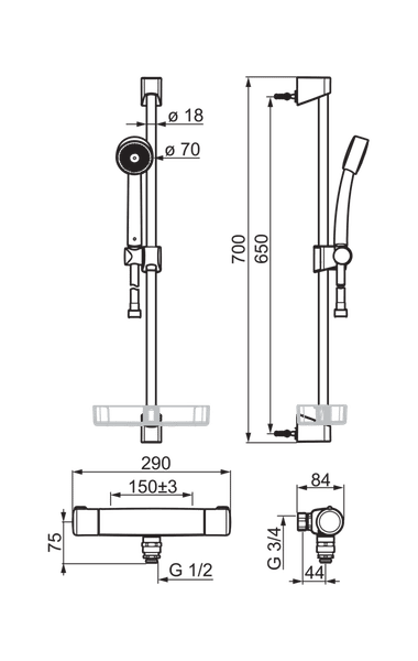 Suihkusetti Oras Nova 7495 termostaattihanalla - KarelianStore