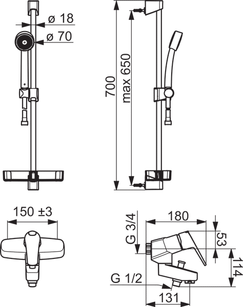 Suihkusetti Oras Vega 1778G suihkuhanalla - KarelianStore