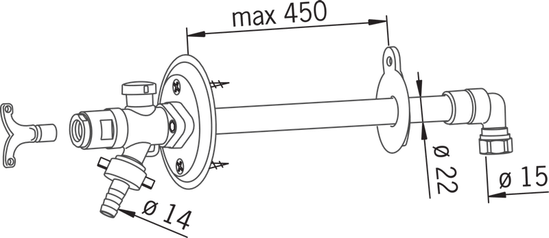 Vesipostiventtiili Oras 431415 DN15x15mm L=250-450mm - KarelianStore