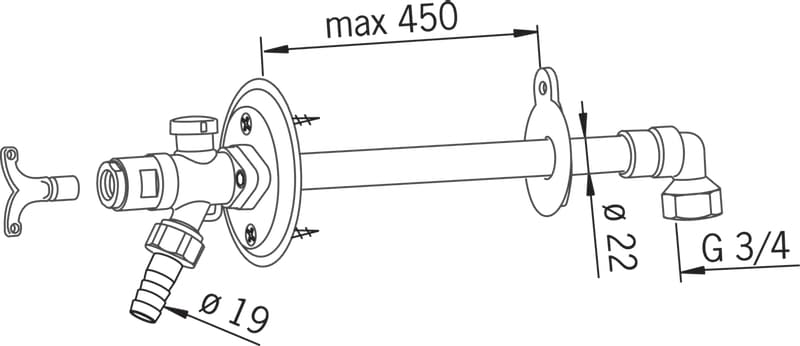 Vesipostiventtiili Oras 431420 DN20x3/4SK L=250-450mm - KarelianStore
