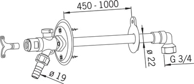 Vesipostiventtiili Oras 431520 DN20x3/4SK L=450-1000mm - KarelianStore