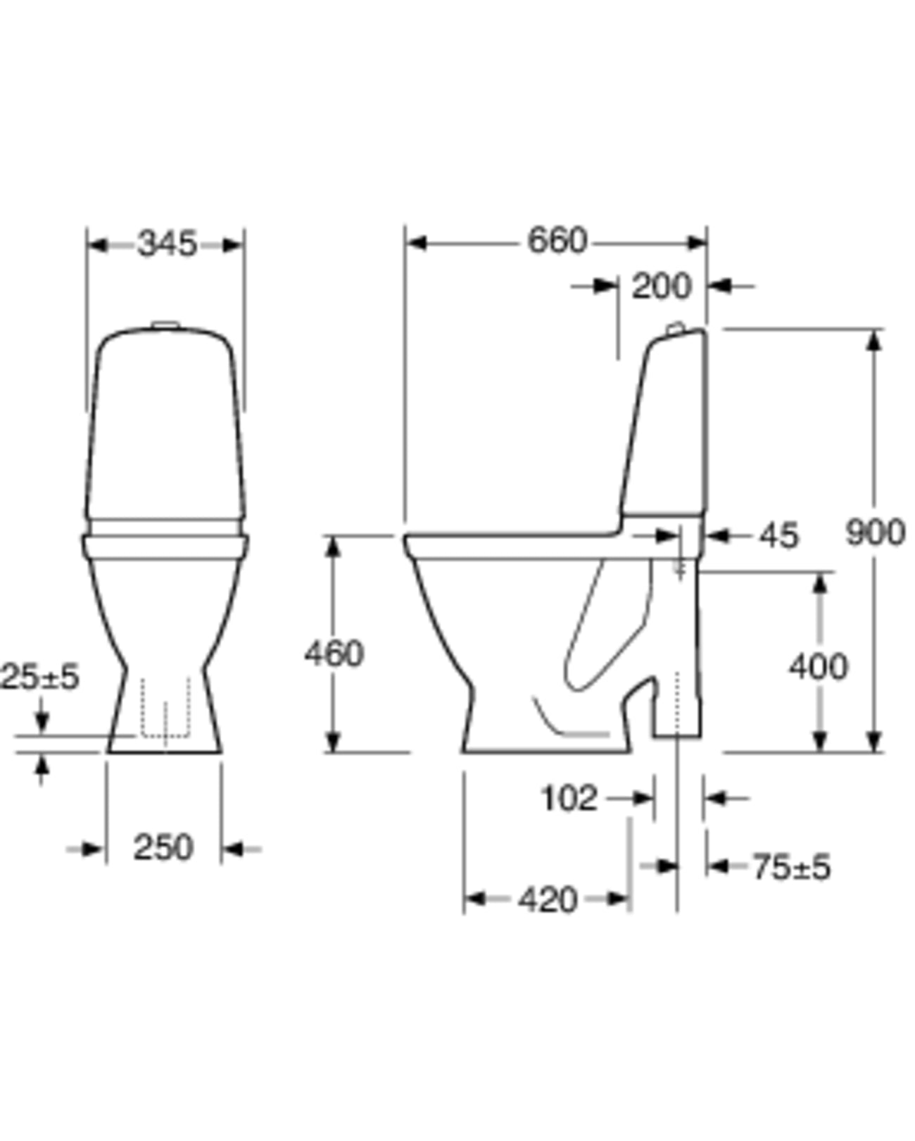 WC-istuin Gustavsberg Nautic 1596 Hygienic Flush korkea ISO 1-T - KarelianStore